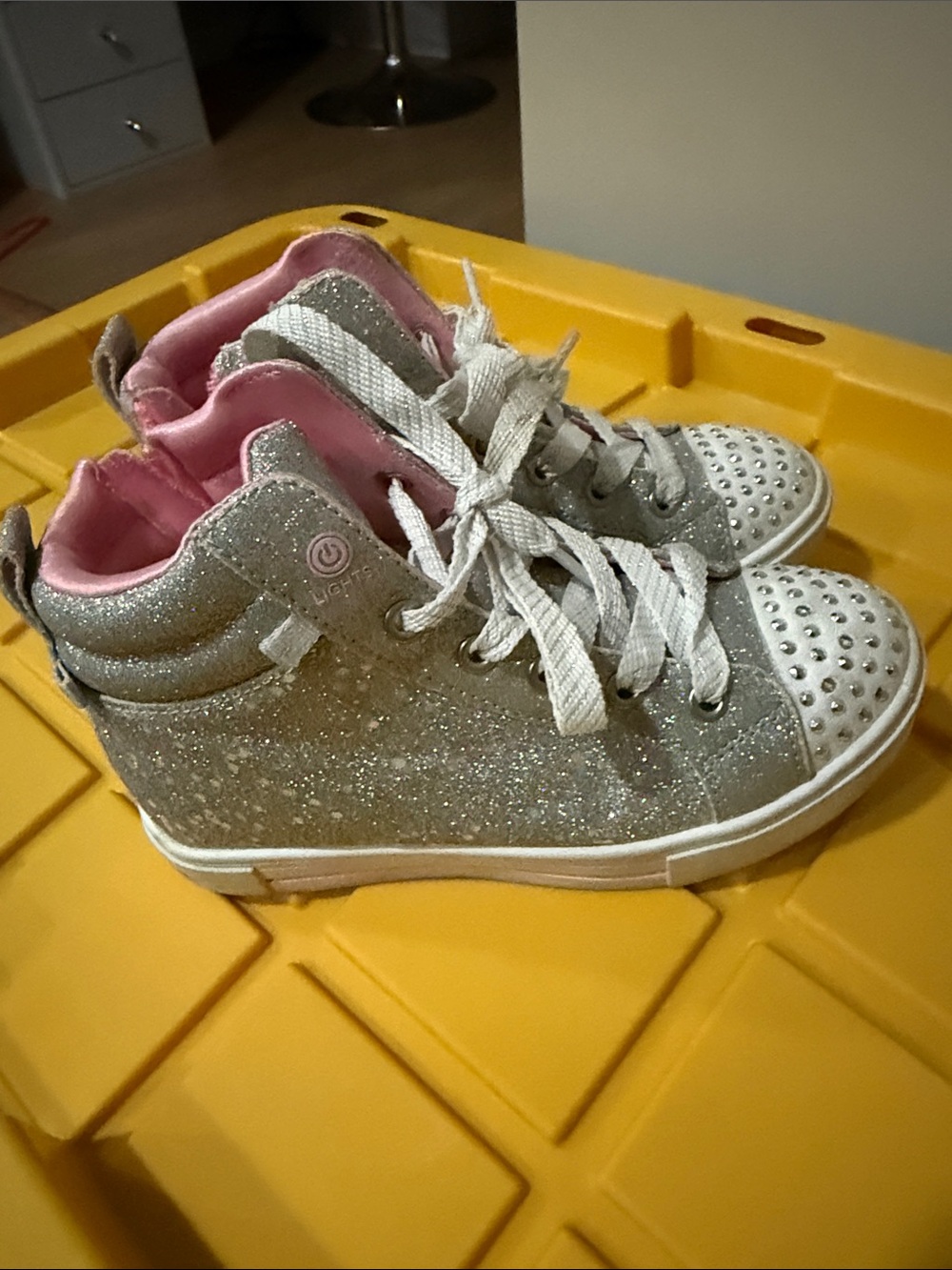 Skechers Silver Glitter High-Top Sneakers with Pink Lining